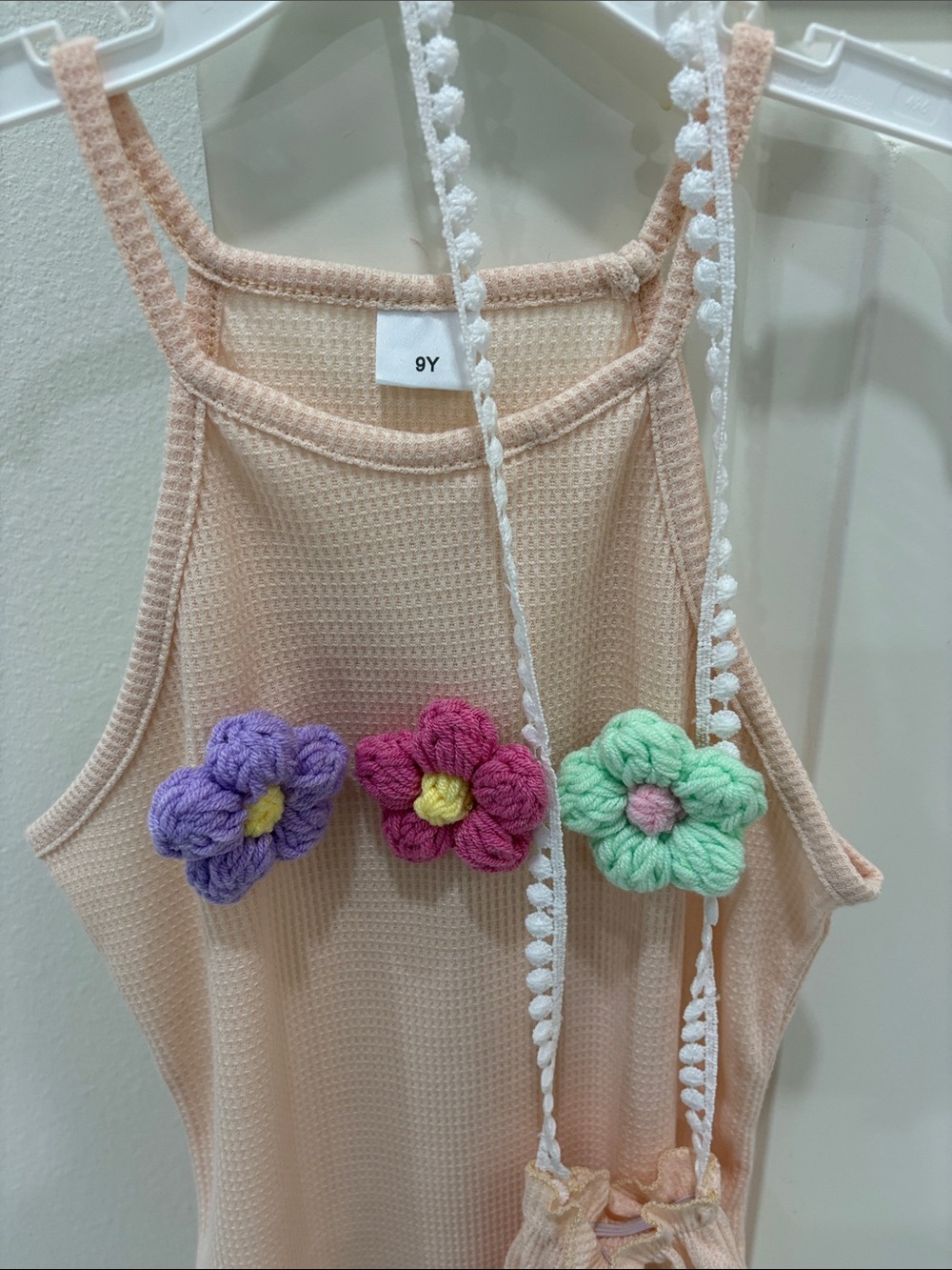 New! Girls Vacation/Summer Crochet Flower Tank Dress with matching purse size 9 - Picture 4 of 7